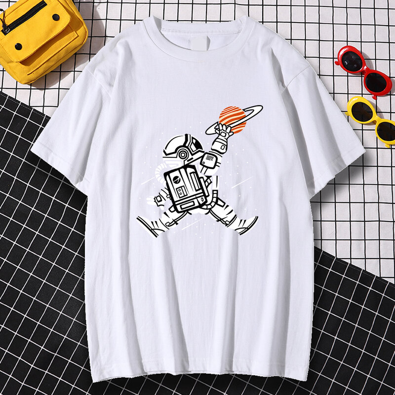 Luźne miękkie męskie koszulki wiosenne letnie koszulki Space Man Dunk hiphopowe nadruki ubrania ponadgabarytowe wygodne koszulki Man