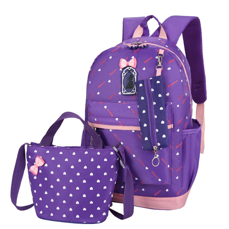 새로운 3 세트 어린이 학교 가방 2021 공주 소녀 책 어린이 배낭 메신저 핸드백 클러치 팩 mochilas escolares ˚