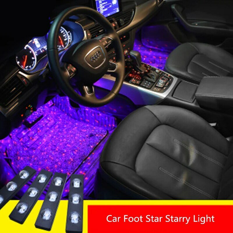 다채로운 LED 자동차 발 별이 빛나는 빛 인테리어 분위기 램프 네온 음악 음성 제어 USB 장식 램프, 자동 참신 조명