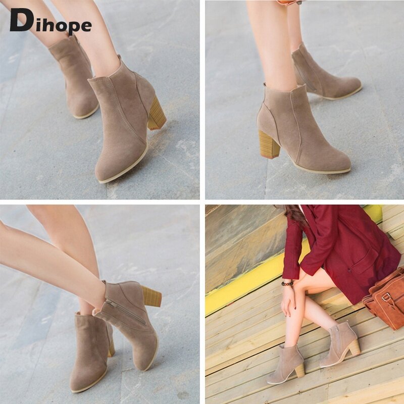 Dihope High Heels Boots Women Sexy Single Boots Ladies Autumn Winter Pointed Toe Short Boots Fashion Europe Shoes Woman 35-43