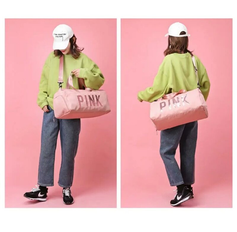 Pink long and short outdoor travel bag with large capacity nylon waterproof shoe bag  2021 Fashion Women Gym Shoulder Bag
