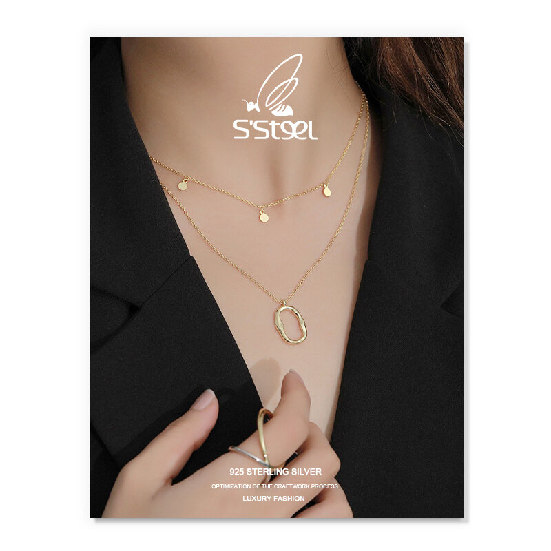 S'STEEL-collar con colgantes geométricos Para mujer, de Plata de Ley 925, collares minimalistas de Oro a la moda, joyería Fina Para mujer