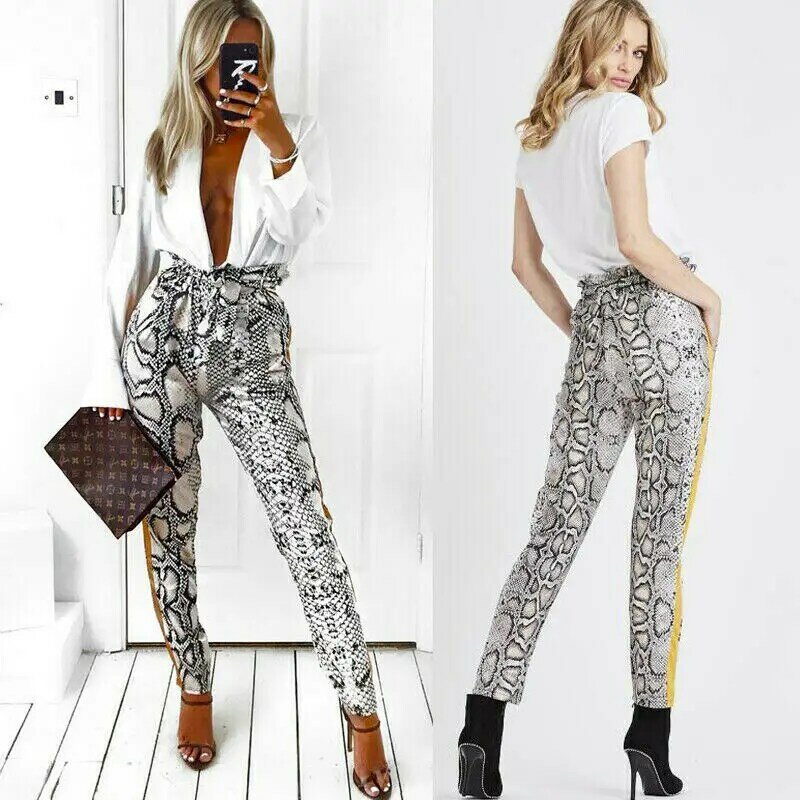 Women's Pant 2020 New Spring Leopard Print SnakeSkin Slim Long Pants High Waist Full Length Trousers Pencil Pant
