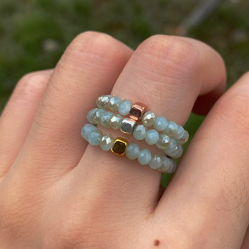 Juego de 3 unids/set de anillos de cristal de imitación para mujer, anillos ajustables con cuentas redondas facetadas de 3MM, joyería de piedra hecha a mano Vintage