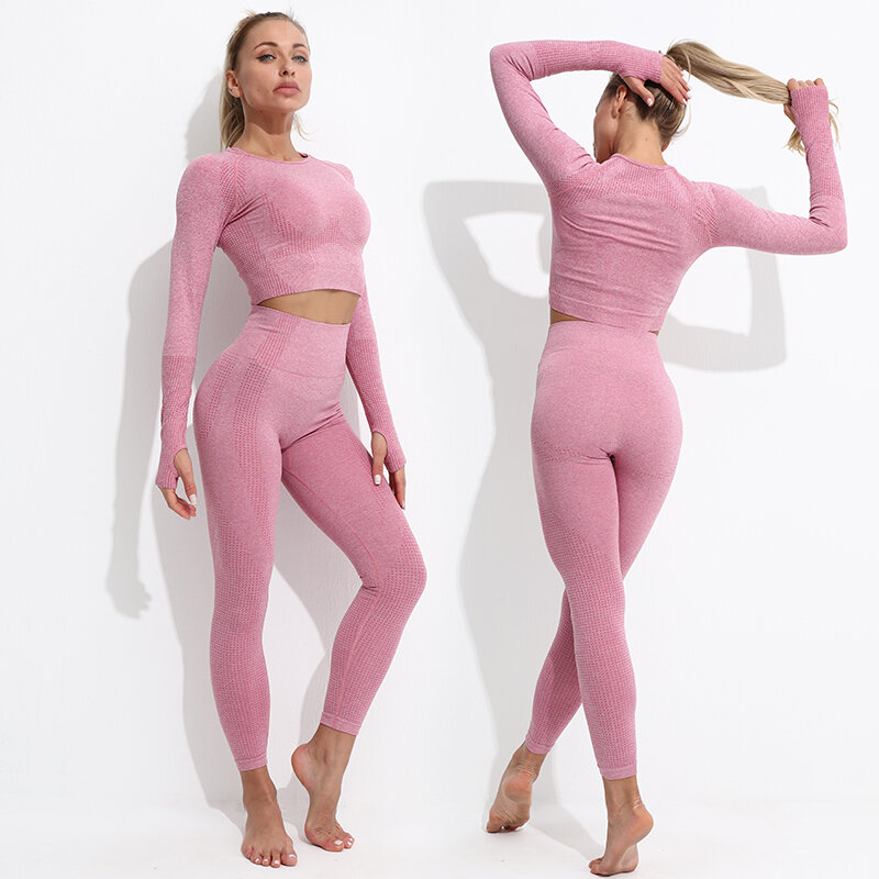 Conjunto de roupas de treino sem costura, roupas esportivas femininas de cintura alta para ioga, condicionamento físico e fitness