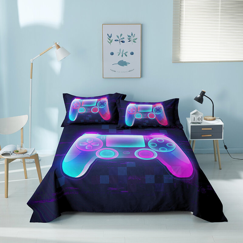 3D Gamepad Bed Sheet Adult Kids Bedspread Polyester Luxury Bed Flat Sheet Set With Pillowcase King Queen Twin Home Textile