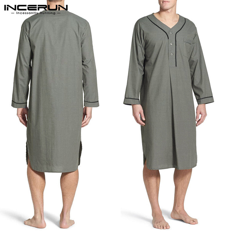 Homens sleep robes manga comprida decote em v botão homewear lazer aconchegante roupão de banho de alta qualidade dos homens pijamas 2022 vestido de noite incerun