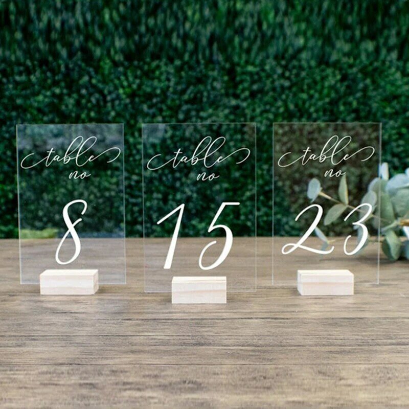 Numéros de Table de mariage personnalisés avec supports, calligraphie acrylique, signe de mariage, support en bois clair