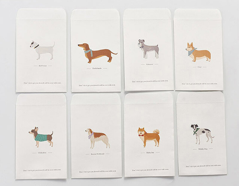 Conjunto de envelope de cachorro kawaii, 10 peças, criativo, fofo, papel kraft, romântico, convite, mensagem, cartão, presente de papelaria