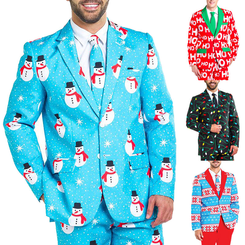 Men Christmas Suit Blazer Adult Jacket Coat Christmas Costumes Suit Funny Blazer Bachelor Party Suit Jacket Xmas M-XXL
