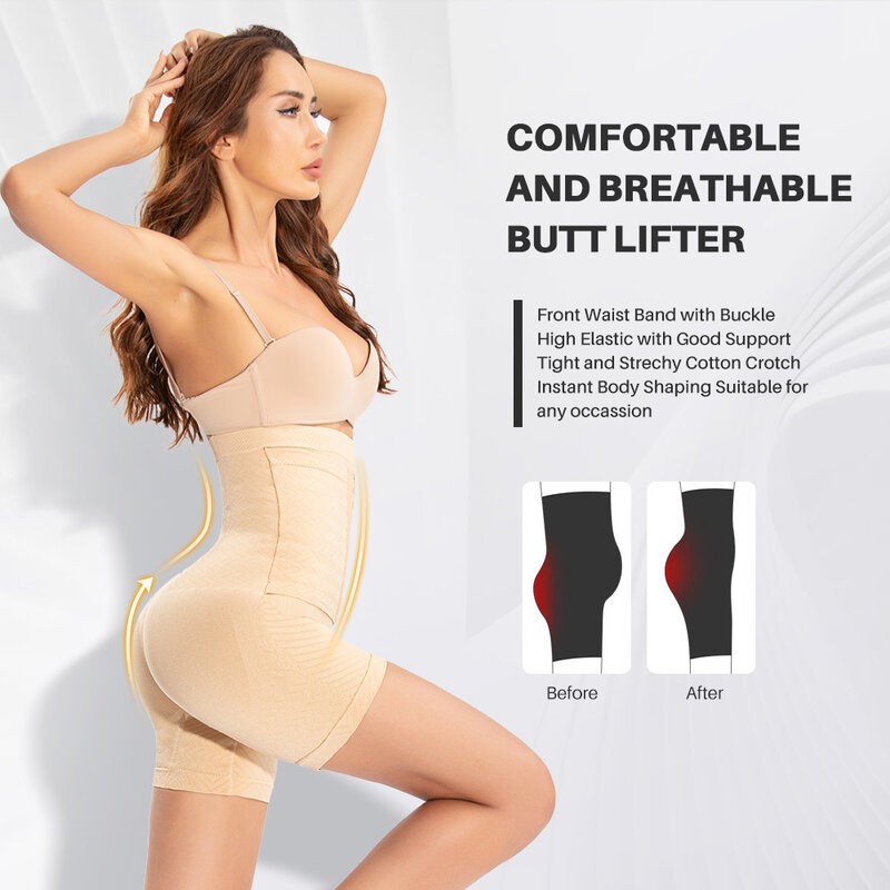 Colorientiert 676 Vorderes Taillenband mit Schnallenformer Höschen Kurze Shapewear Bein Bauchkontrolle Unterwäsche für Frauen Sexy Dessous