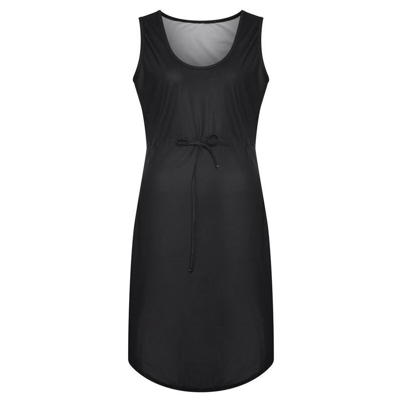 Fashion dress Women O-Neck Casual Solid Pockets Sleeveless Above Knee Dress For Ladies сарафаны женские летние 2021