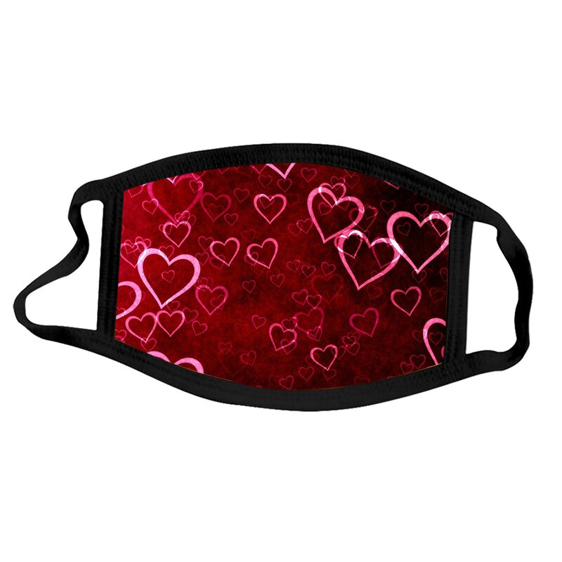 Mascarilla facial de algodón para el Día de San Valentín para adultos, estampado de corazones rojos, reutilizable, transpirable, lavable, a prueba de polvo