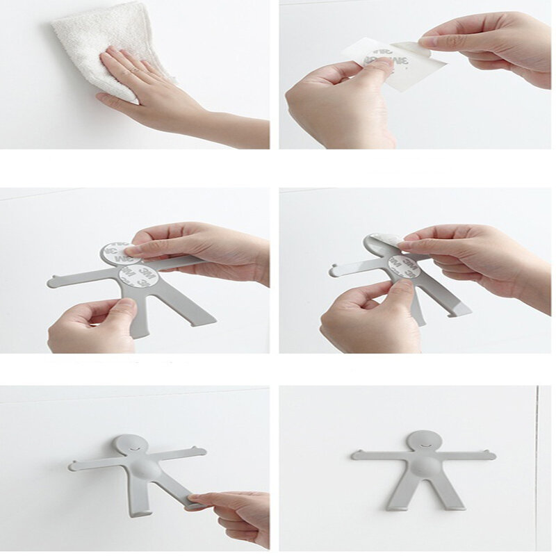 Creative Cute Little Man Wall Mounted Simple Design Metal Hat Seamless Key Hanging Clothes Coat Rack Hooks Home Decoration