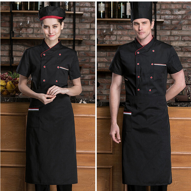 Breathable Chef Jacket Catering Restaurant Unisex Kitchen Work Uniform Cook Clothes For Bakery Double Breasted Short Sleeve Tops