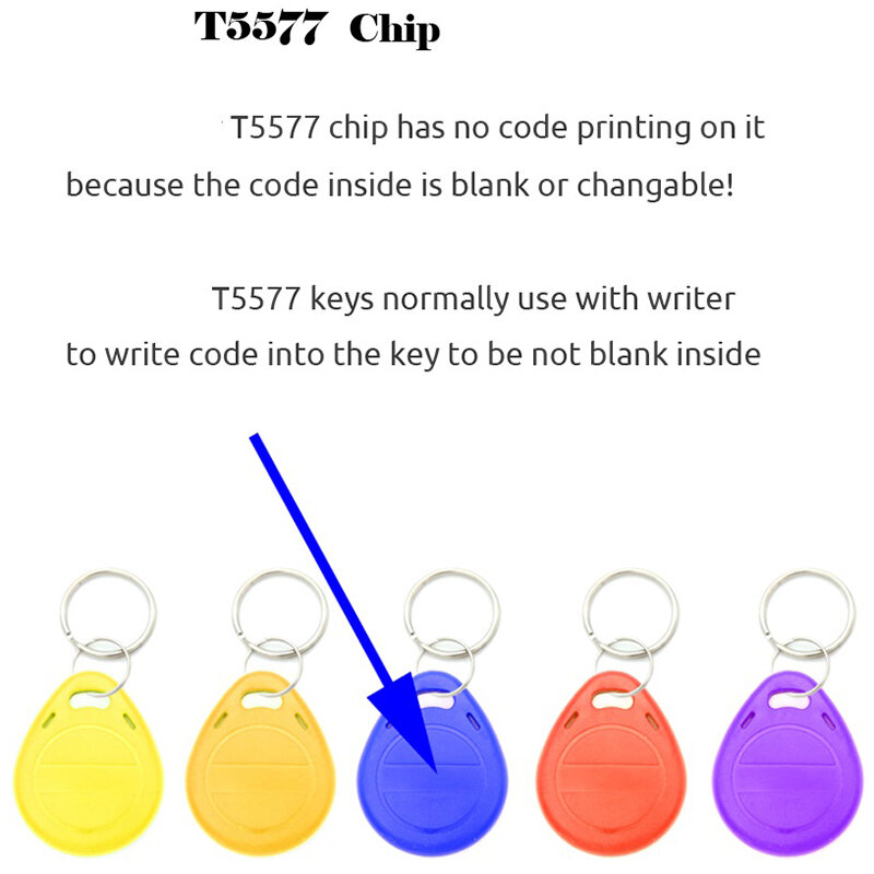 50 pces t5577 em branco chave tag rfid chip anel cartões tag keytag 125 khz cópia regravável gravável duplicado