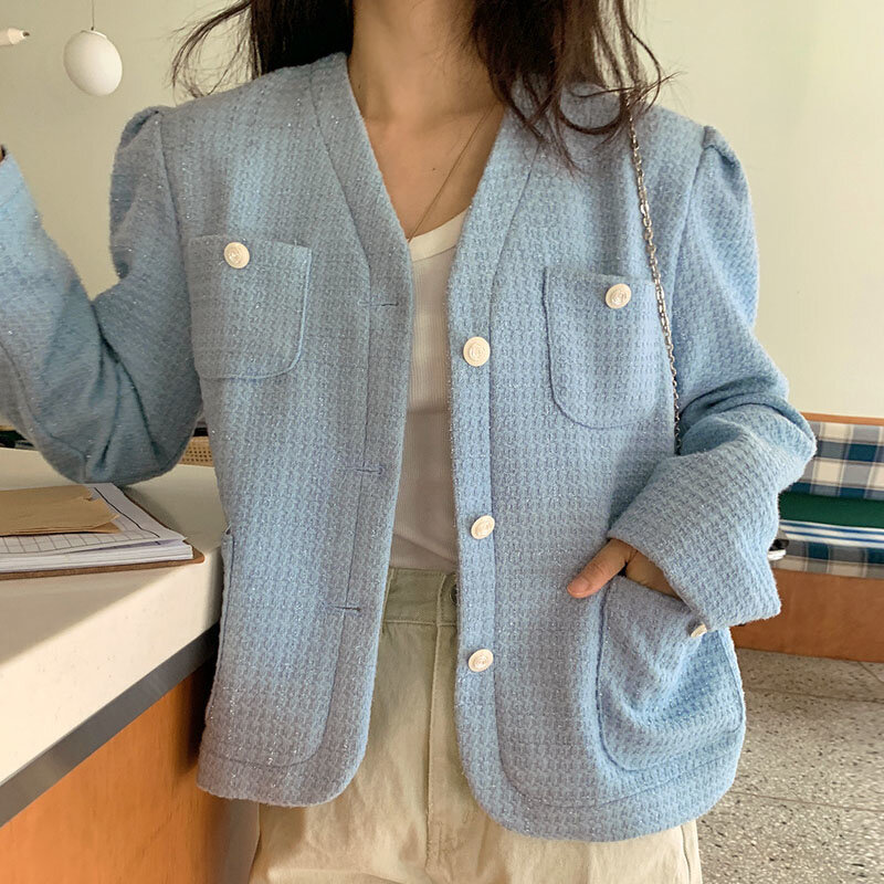 Koreaanse Vrouwen Vest Jacket Chic Herfst Zachte V-hals Single Breasted Ontwerp Multi Pocket Losse Kleine