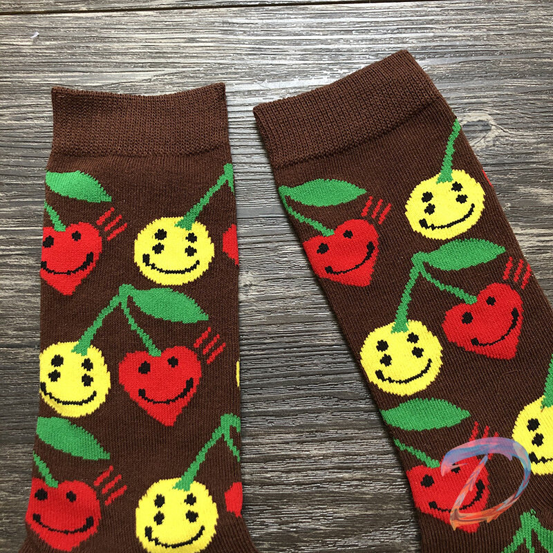 Kanye West CPFM Co-branded Socks Brown Cherry Smiley High Quality Cotton Sports In-tube Socks CPFM Men's Women's Ins Tide Socks
