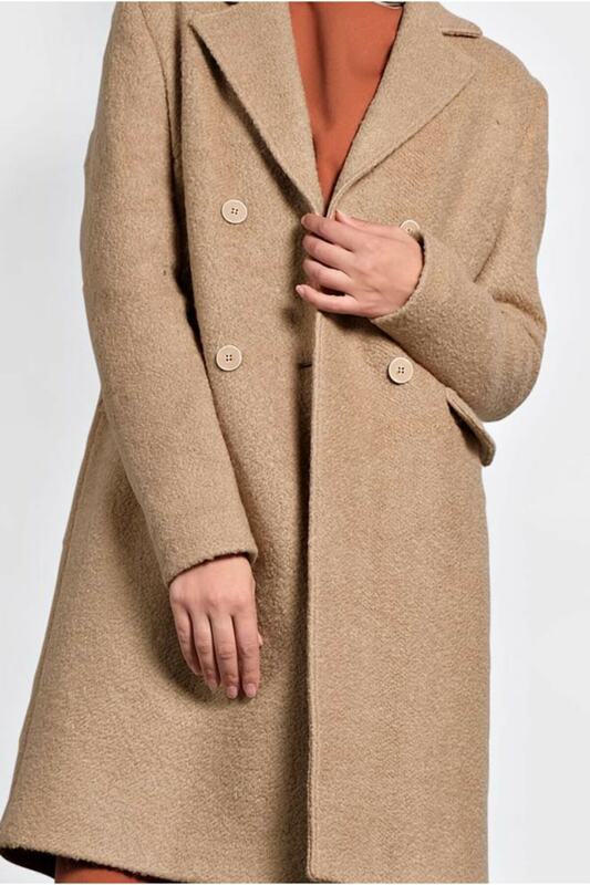 Women's Beige Button Classic Coat 90026
