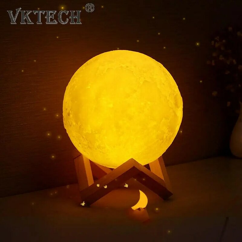 Modern 3D Moon Lamp LED Creative USB Charging Night Light Dimmable Touch Bedside Table Desk Lamp for Kids Bedroom