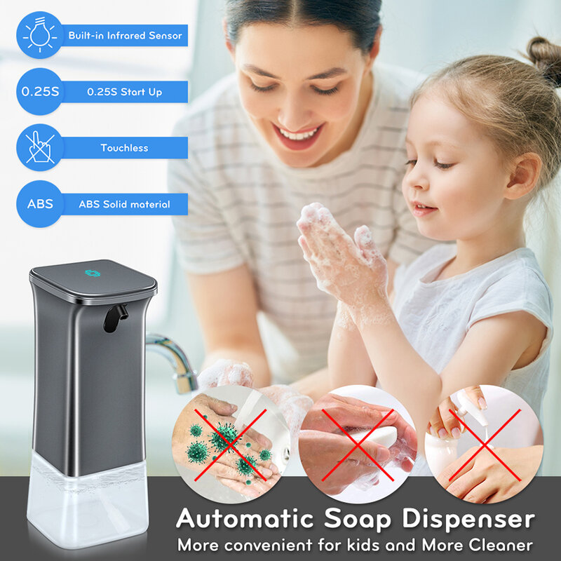 Lavadora manual de espuma de inducción automática de 350ML, jabón de inducción de lavado automático, Despenser 0,25 s, Sensor infrarrojo para familia de casas inteligentes