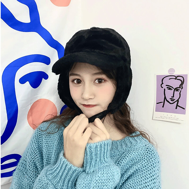 Topi Telinga Hangat Tebal untuk Wanita Topi Rajut Musim Dingin Topi Beanie Tebal Topi Beanie Topi Huruf Rajut Wanita Set Berkendara Luar Ruangan
