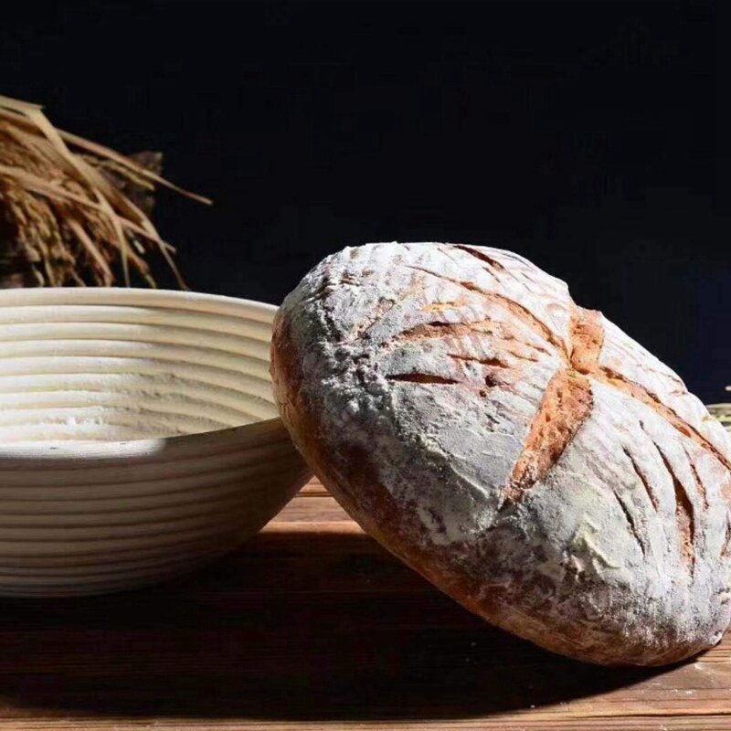 Panier de fermentation rond Banneton, Kit de cuisson de pain de canne naturel non blanchi avec doublure en tissu