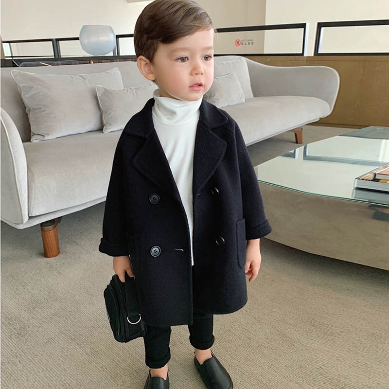 2019 Детское пальто в клетку высокого качества, шерстяное пальто для мальчиков, модная осенне-зимняя куртка для мальчика ветровка, зимнее пал...