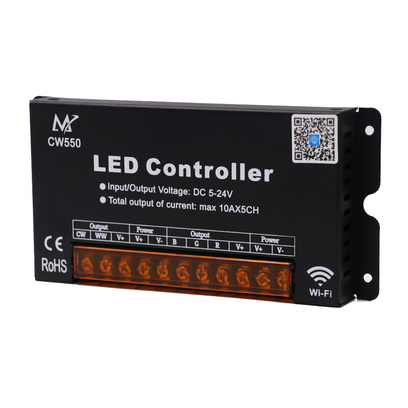 DC5-24V WiFi RGB+CCT Led Strip Controller 50A 10Ax5CH LED Controller for RGB/RGBW/RGBWW LED Strip Light CW550