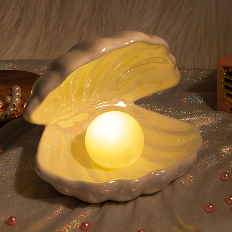 Lampada da notte in ceramica decorazione da tavolo conchiglia decorazioni per la conservazione di gioielli lampada da comodino in stile europeo rosa