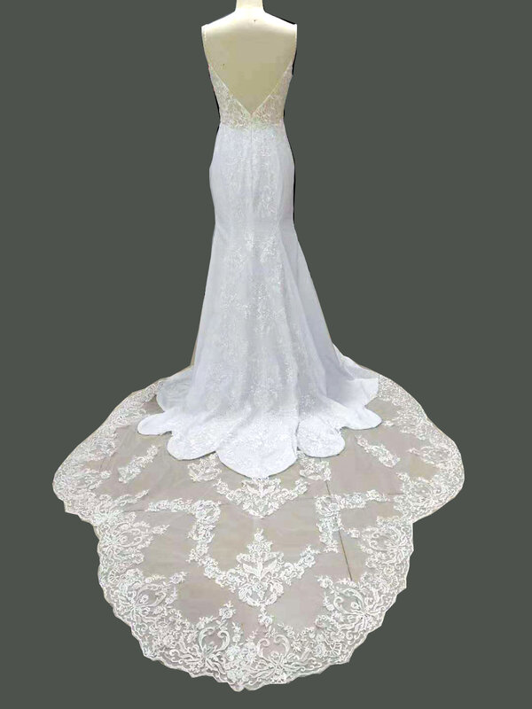 Deep V-Leher Vintage Mermaid Wedding Dresses Appliques Tanpa Lengan Dengan Ikat Pinggang Chiffon 2020 Baru Pantai Gaun Pengantin