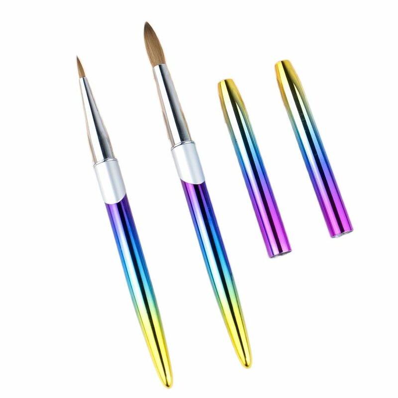 Spazzole per unghie personalizzate 100% Kolinsky acrilico pennello per unghie gradiente manico in metallo pennello per Nail Art puro Kolinsky