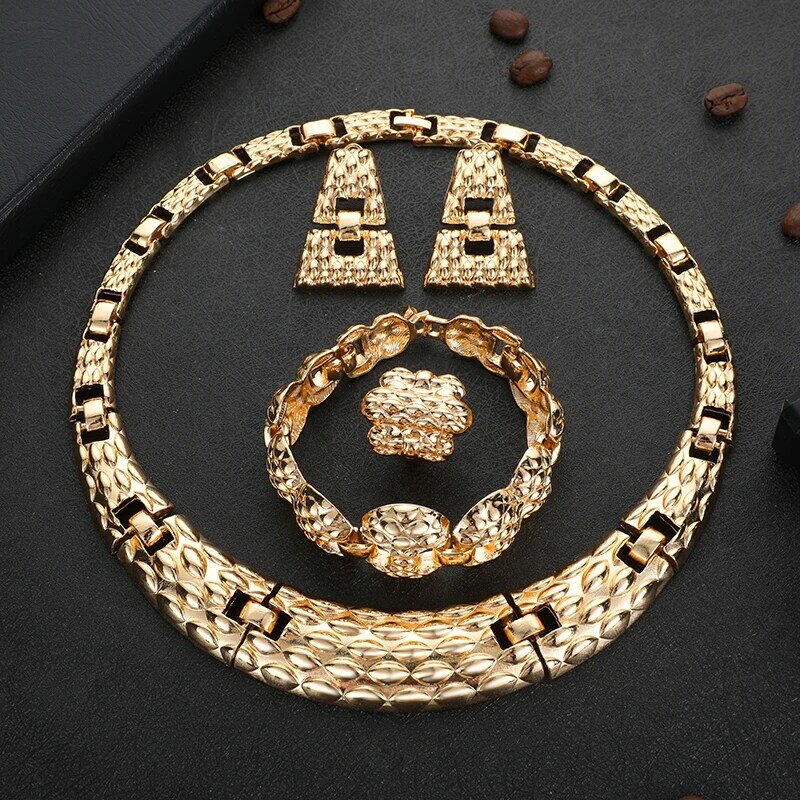 24K Sale Latest High-Quality Gold-Plated New Fashion Italy Brazil Dubai Gold High-End Jewelry Set Wedding Dating Necklace Bracel