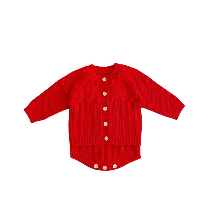 Ensemble Cardigan tricoté à manches longues pour bébés filles de 0 à 2 ans, mignon, fait à la main, barboteuse, printemps et automne
