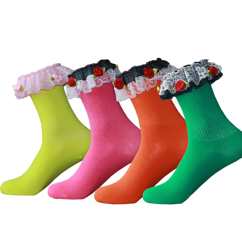 Cor do laço design bonito meias para meninas de algodão japonês no tubo legal moda mulher designer meias