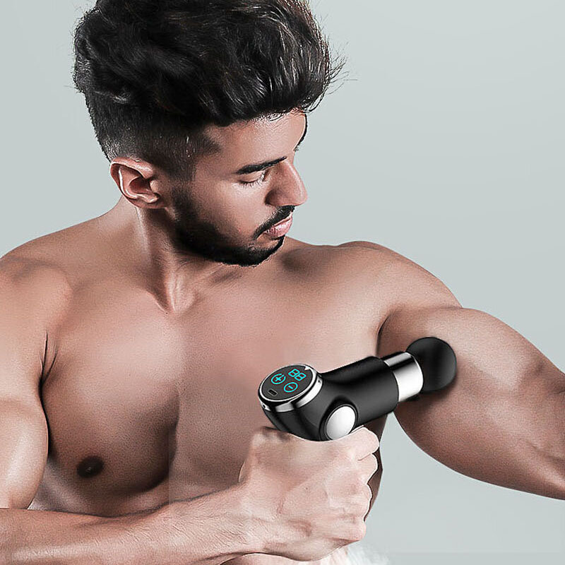 FEOOE-pistola de masaje muscular Mini, terapia de dolor muscular con pantalla LCD, relajación corporal, carga USB, 6/32 velocidades, WKJ
