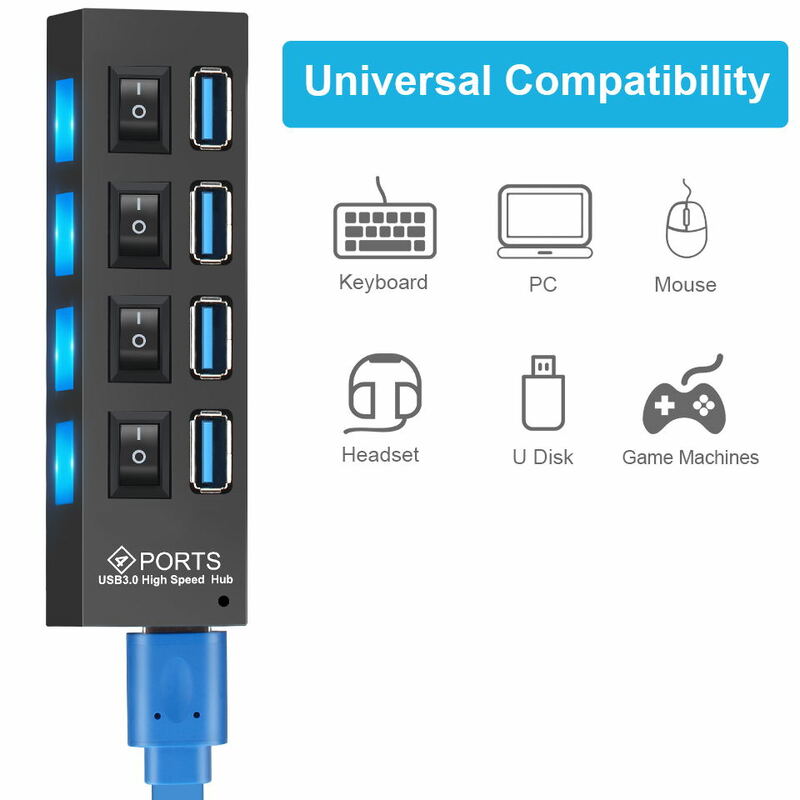 USB 3.0 허브 5Gbps 고속 멀티 USB 분배기 3 Hab 사용 전원 어댑터 4/7 포트 PC 확장기 용 스위치가있는 다중 확장기 허브