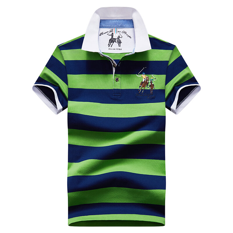 Stripe Polo Camisa de Algodão Dos Homens de Negócios de Moda Polo Homens 2021 Verão Nova Dos Homens Do Polo Ocasional Bordado Camisa Pólo Homens Tamanho Grande