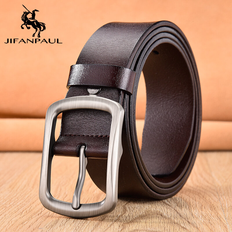 JIFANPAUL-Cinturón de cuero de alta calidad para hombre, hebilla de pin de vaca, Retro, cinturones de negocios, clásico, vintage