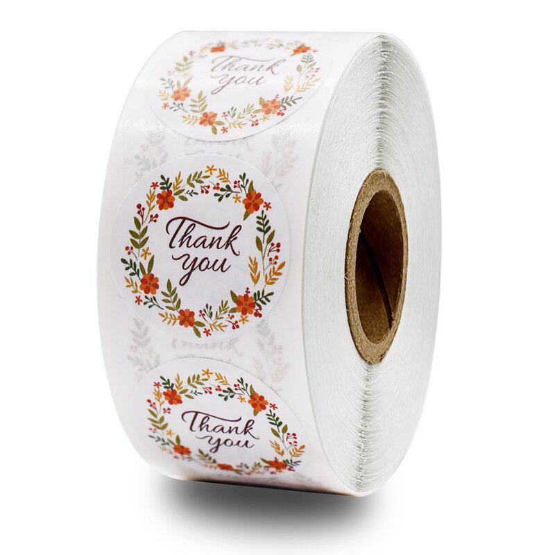 500pcs/roll Round Floral Thank You Sticker for Seal Label Cute Holiday Happy Gift Packaging Stationery Sticker