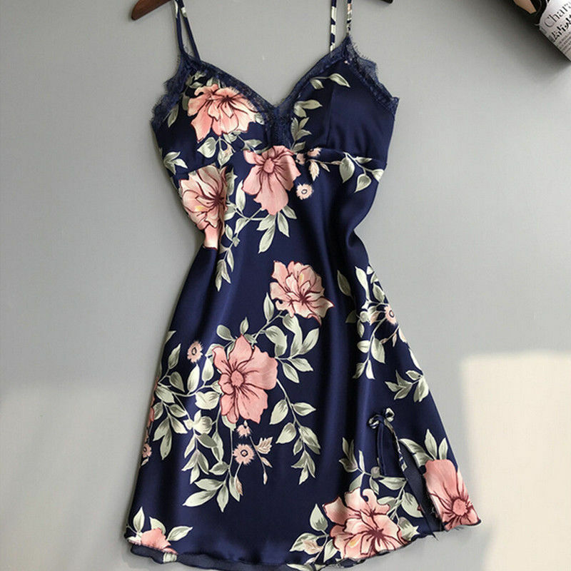 최신 섹시한 여자 레이스 꽃 실크 느낌 가운 민소매 잠옷 섹시한 잠옷 나이트 드레스 슬리브 캐미 미니 드레스, 나이트 드레스