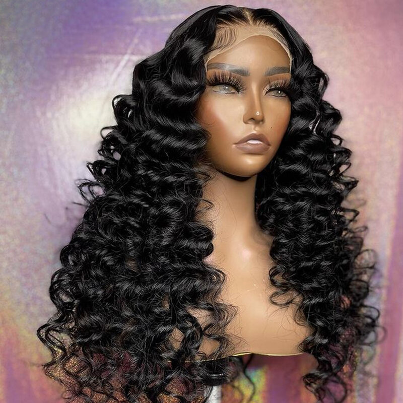 180% Density 26 Inch Long  Deep Wave Lace Front Wig Synthetic For Black Women Preplucked Long Heat Resistant Daily Baby Hair
