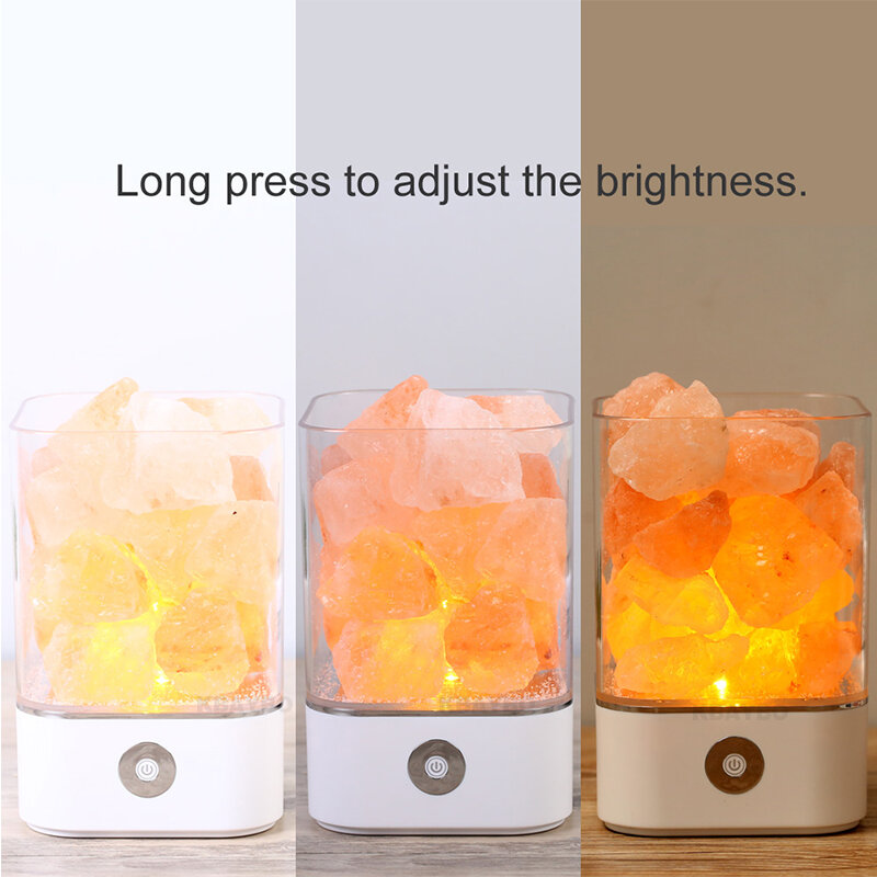 Usb luz de cristal natural do himalaia sal lâmpada led purificador ar criador humor interior luz quente candeeiro mesa quarto lâmpada lava