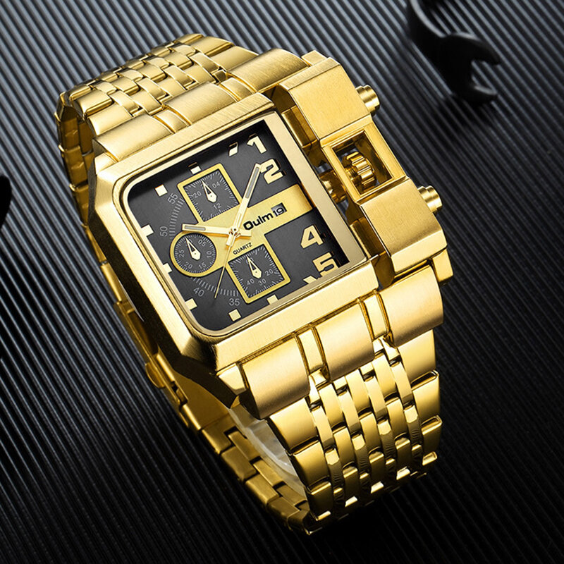Oulm – montre-bracelet Hardlex à grand cadran doré pour hommes, à Quartz, décontractée, avec calendrier