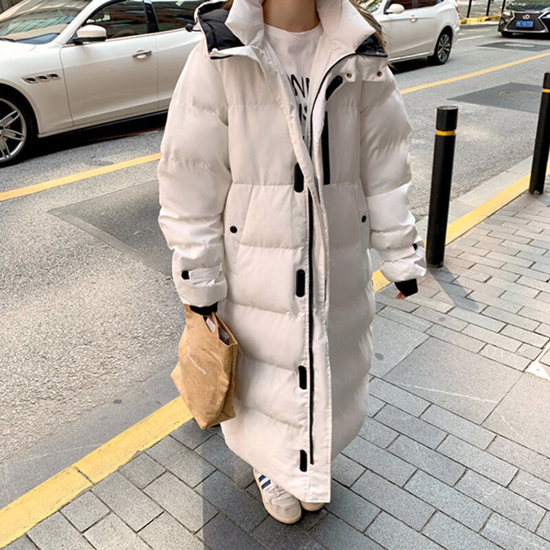 ยาวลงแจ็คเก็ตสตรีเสื้อฤดูหนาว2022ใหม่เกาหลีขนาดใหญ่หนา Hooded Parka สตรีผ้าฝ้ายสีขาวเสื้อแจ็คเก็ต