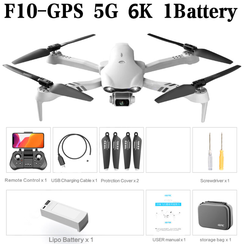 Aerial Drone Equipped With 6K HD F10 Dual Camera Quadcopter With GPS 5G WIFI Wide Angle FPV Altitude Keeping UAV Kids Toy Gift