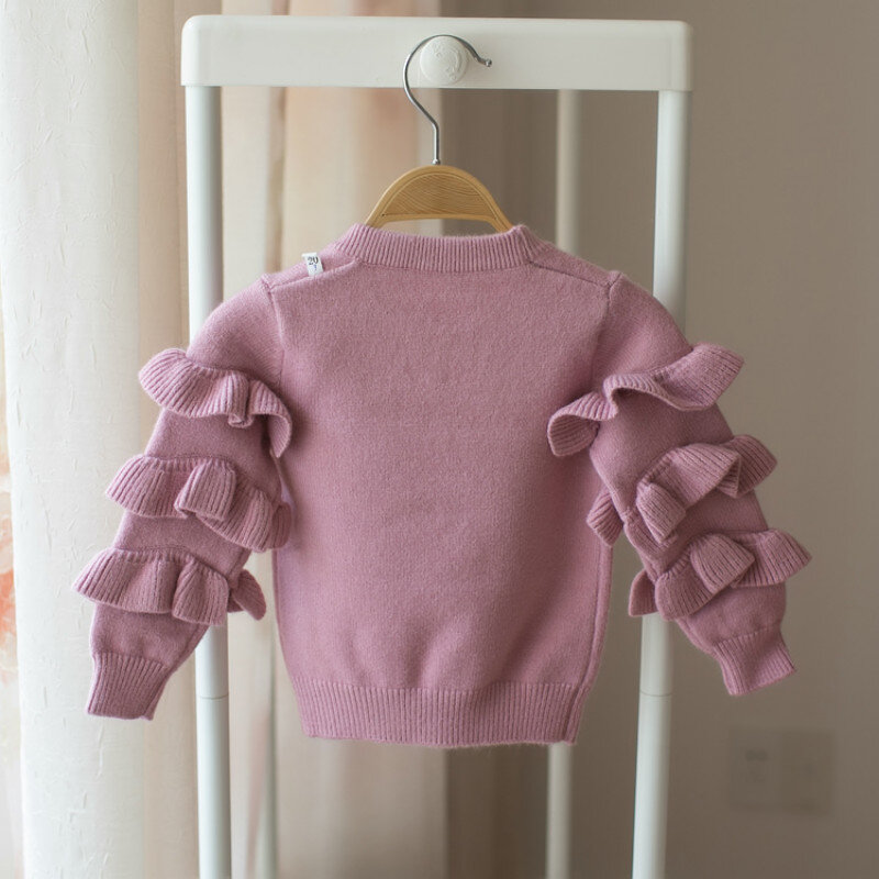 Suéteres de punto para bebés y niñas, suéter básico de manga con volantes, para otoño e invierno, 12M-5Y,#2021, novedad de 2376
