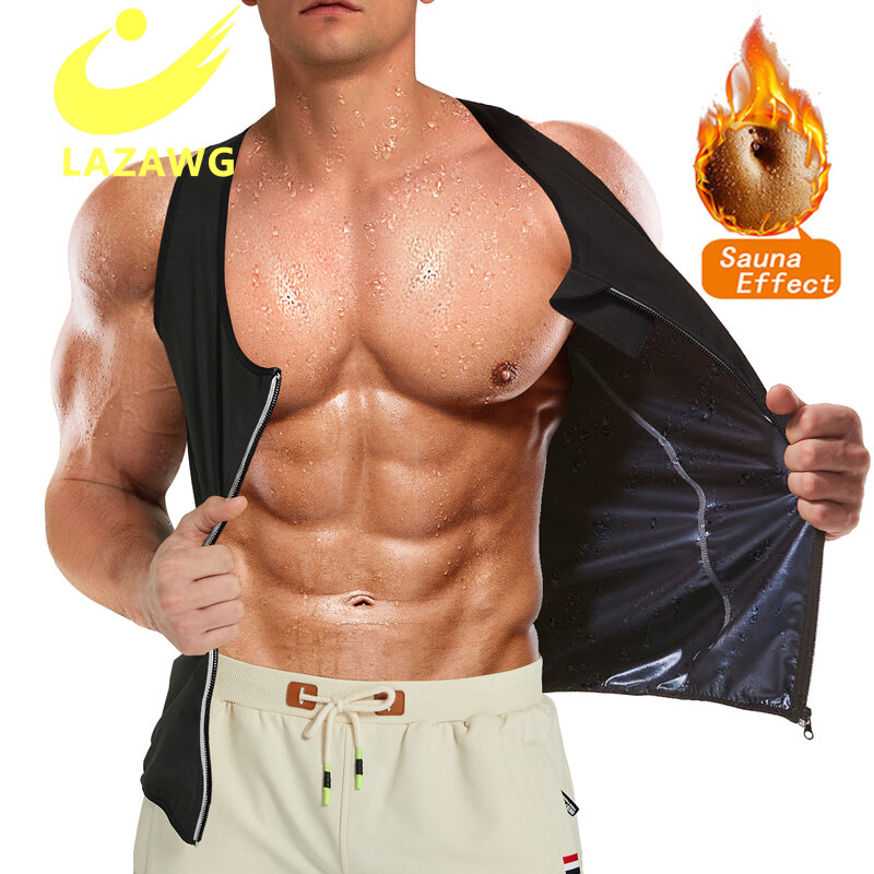 Lazawg homens shapewear cintura trainer colete quente sauna ternos thermo suor tanque topos corpo shaper emagrecimento compressão treino camisa