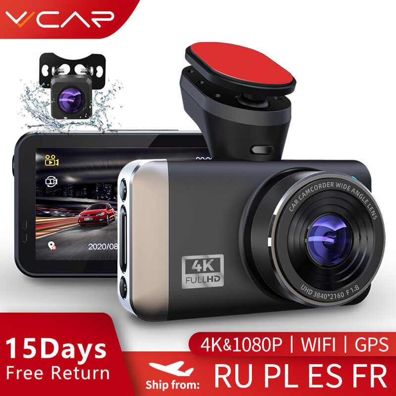 Câmera automotiva vcar d530, dvr, 4k + 1080p, wi-fi, velocidade, gps, painel, câmera, monitoramento, visão noturna