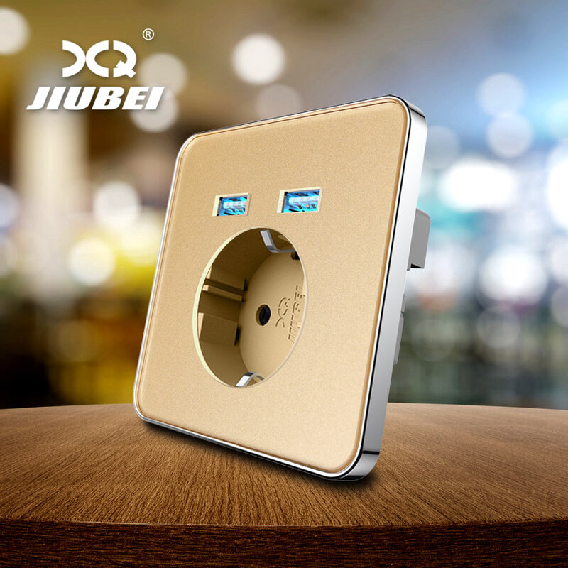 Jiubei-Adaptador de pared con puerto USB para el hogar, panel de cristal blanco con conexión 2A dual, para toma de carga y enchufe europeo Pow